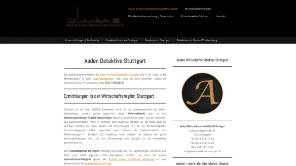 Website Screenshot: Die Aaden Detektei Stuttgart ist ein professionelles Detektivbüro mit ortskundigen Detektiven erfahrene Observanten und hervorrage - Detektive Stuttgart - Aaden Wirtschaftsdetektei Stuttgart - Date: 2023-06-20 10:41:45