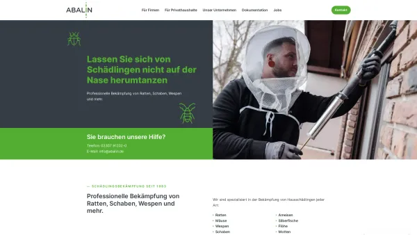 Website Screenshot: abalin GmbH Schädlingsbekämpfung - Schädlingsbekämpfung von der abalin GmbH aus Kamen - Date: 2023-06-16 10:10:47