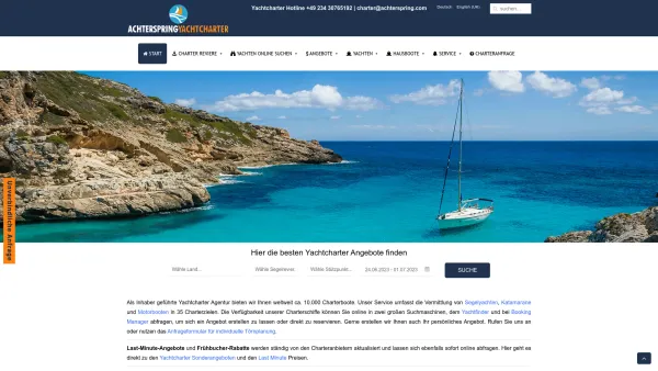 Website Screenshot: Segelyachtcharter Achterspring - Yachtcharter Achterspring | Yacht Verfügbarkeit in Echtzeit - Date: 2023-06-20 10:41:45