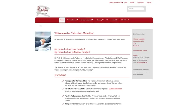 Website Screenshot: Riek, direkt Marketing Fairmarktung GmbH & Co. Service KG - Ihr Spezialist für Adressen - Riek, direkt Marketing - Date: 2023-06-16 10:10:51