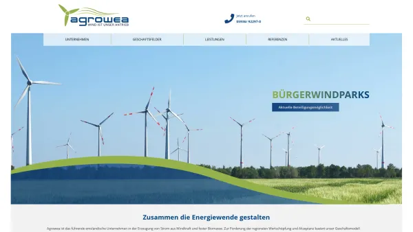 Website Screenshot: AgRo Energieagentur GmbH & Co. KG - Agrowea - Wind ist unser Antrieb - Date: 2023-06-16 10:10:51