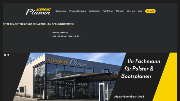 Website Screenshot: Albrecht-Planen GmbH -  Festzeltverleih &  Verkauf · Bootsplanen & Polster - Albrecht Planen - Die Sattlerei für Werder, Potsdam & Berlin - Date: 2023-06-16 10:10:54