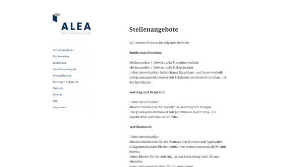 Website Screenshot: ALEA Industrietechnik - ALEA Industrietechnik GbR - Date: 2023-06-16 10:10:54