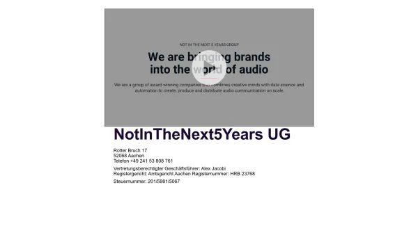 Website Screenshot: Alex Jacobi Recording, Publishing & Reklameton - Not in the next 5 years group - Date: 2023-06-16 10:10:54