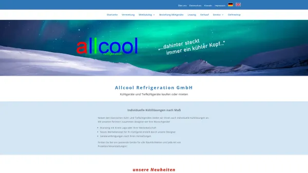 Website Screenshot: Allcool Refrigeration GmbH - Kühlgeräte,Tiefkühlgeräte und Luftreiniger kaufen oder mieten: Allcool - Allcool - Date: 2023-06-20 10:41:45