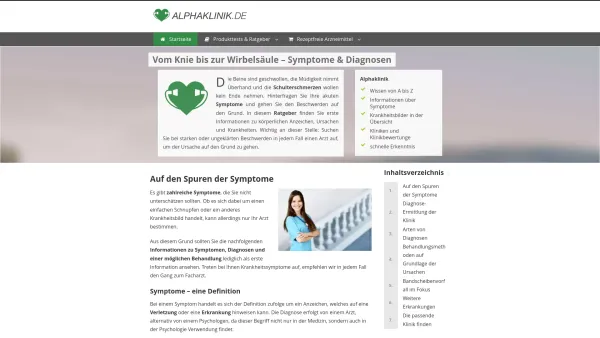 Website Screenshot: Alpha Klinik Dr. Jürgen Toft - Vom Knie bis zur Wirbelsäule - Symptome & Diagnosen - Date: 2023-06-16 10:10:54