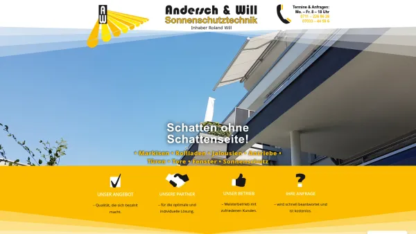 Website Screenshot: Andersch & Will Meisterbetrieb -  Wir haben den Ehrgeiz der günstigste zu sein! - ANDERSCH & WILL - Sonnenschutztechnik Stuttgart und Weil der Stadt - Date: 2023-06-16 10:10:57