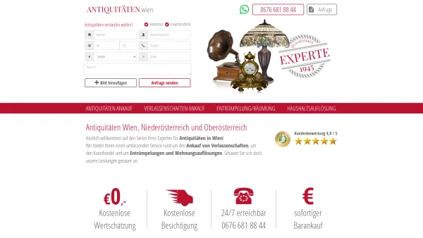 Website Screenshot: Antiquitäten Wien, Niederösterreich und Oberösterreich - Antiquitäten Wien, Niederösterreich, OÖ, Verlassenschaften Ankauf - Date: 2023-06-20 10:41:45