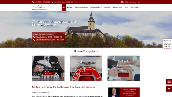 Website Screenshot: ZAK Fachanwaltskanzlei für Versicherungsrecht & Verkehrsrecht Köln - Anwalt Versicherungsrecht Köln - Fachanwalt Michael Zemann - Date: 2023-06-20 10:41:45