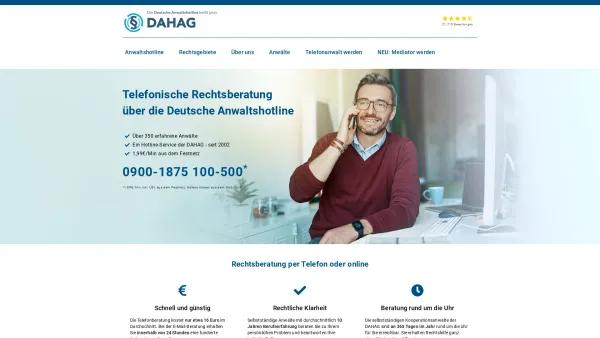 Website Screenshot: Anwaltshotline.de -  Deutsche Anwaltshotline:  Sofort Rechtsberatung per Telefon und E-Mail in 35 Rechtsgebieten - Anwaltshotline & Online Rechtsberatung | DAHAG - Date: 2023-06-16 10:10:57