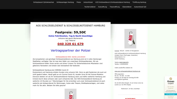 Website Screenshot: AOS Schlüsseldienst Hamburg - Schlüsseldienst Hamburg - ❷❹ Vertragspartner Polizei - günstiger Schlüsselnotdienst - Date: 2023-06-20 10:41:45