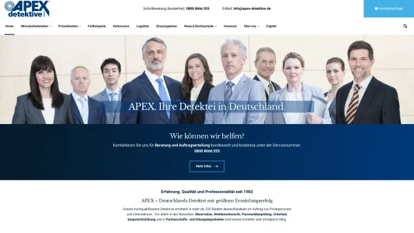 Website Screenshot: APEX detektive GmbH -  Apex Detektive bundesweit-  seriös und kompetent seit 20 Jahren - Wirtschaftsdetektei & Privatdetektei - APEX Detektive - Date: 2023-06-16 10:10:57