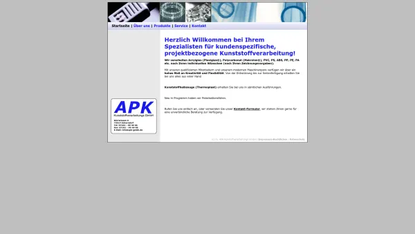 Website Screenshot: APK Kunststoffverarbeitung GmbH -  Sonderanfertigungen, Kleinserien, elektrisch leitfähige Kunststoffe - APK-GmbH - Date: 2023-06-16 10:10:57