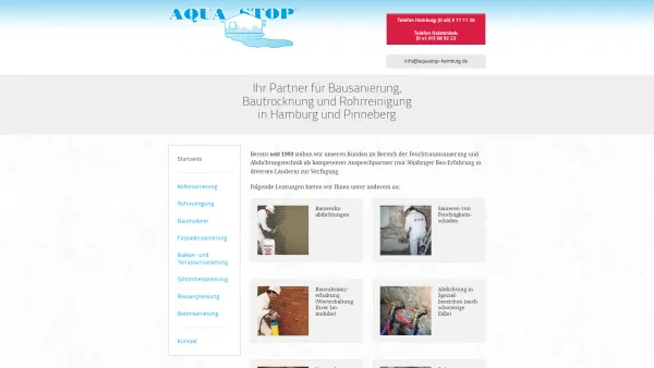 Website Screenshot: AQUASTOP-Inh. R. Lewicki e.K. - AquaStop Hamburg - Rohrreinigung | Kellersanierung | Wasserschaden-Sanierung in HH und Kreis Pinneberg - Date: 2023-06-16 10:10:57