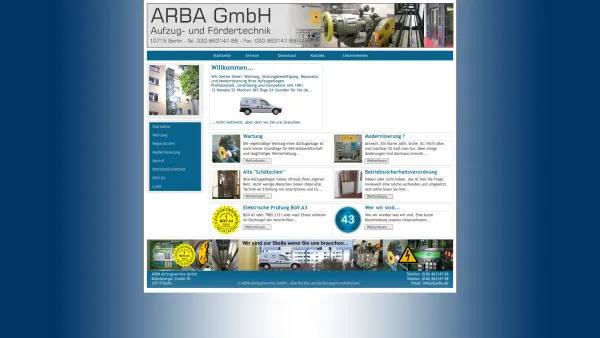 Website Screenshot: ARBA Aufzugsservice GmbH - ARBA Aufzugsservice GmbH - Aufzugswartung und Service in Berlin und Brandenburg - Date: 2023-06-16 10:10:57