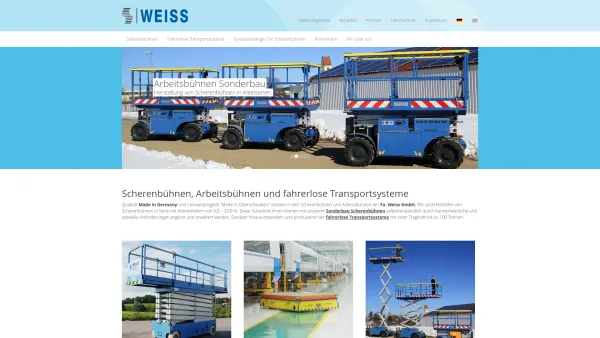 Website Screenshot: Weiss GmbH Technologie für Fahr und Hebebewegungen - Scherenbühnen, Arbeitsbühnen, fahrerlose Transportsysteme - Date: 2023-06-16 10:11:00