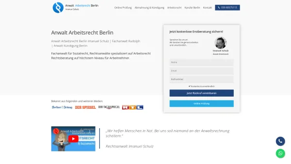 Website Screenshot: Anwalt Arbeitsrecht Berlin Imanuel Schulz - Anwalt Arbeitsrecht Berlin Imanuel Schulz - Date: 2023-06-16 10:11:00