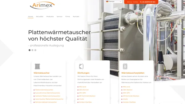 Website Screenshot: Arimex PWT Plattenwärmetauscher-Service GmbH - Herstellerunabhängiger Plattenwärmetauscher-Service | Arimex - Date: 2023-06-16 10:11:00
