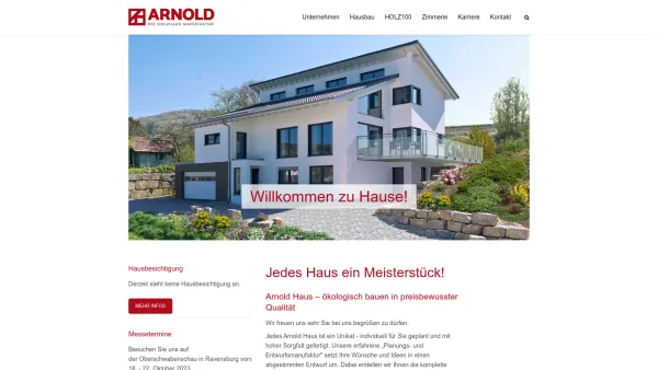 Website Screenshot: ArnoldHaus GmbH Holzhäuser, Fertighäuser - Home - Arnold Haus | Holzbau-Manufaktur aus Riedlingen Zwiefaltendorf - Date: 2023-06-16 10:11:00
