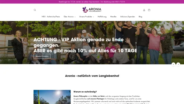 Website Screenshot: Lebensgemeinschaft Langlebenhof GmbH - Aronia online kaufen & bestellen – Aronia vom Langlebenhof - Date: 2023-06-20 10:41:48