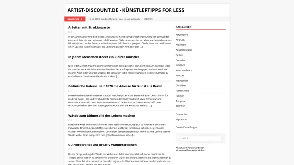 Website Screenshot: artist-discount GmbH -  Perfekt gestaltete  Preise und fachliche Beratung - Artist-Discount.de - Künstlertipps for less - - Date: 2023-06-16 10:11:00