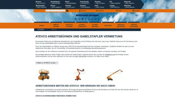 Website Screenshot: Atevco GmbH & Co. KG - Arbeitsbühnen mieten bei ATEVCO | Wittrock-Gruppe - Date: 2023-06-16 10:11:03