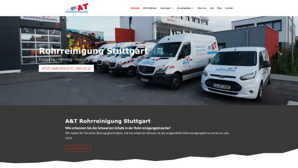 Website Screenshot: A&T Rohrreinigungs-GmbH - Rohrreinigung Stuttgart | 24 Stunden Notdienst - A&T - Date: 2023-06-16 10:11:03