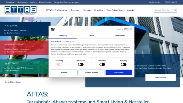 Website Screenshot: ATTAS GmbH - Torzubehör, Absperrsysteme und Smart Living - Attas - Date: 2023-06-16 10:11:03
