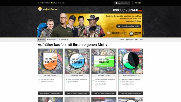 Website Screenshot: Aufnaeher.de - Aufnäher günstig (selber gestalten, Ihr Motiv) - Preiskalkulator - Date: 2023-06-20 10:41:48