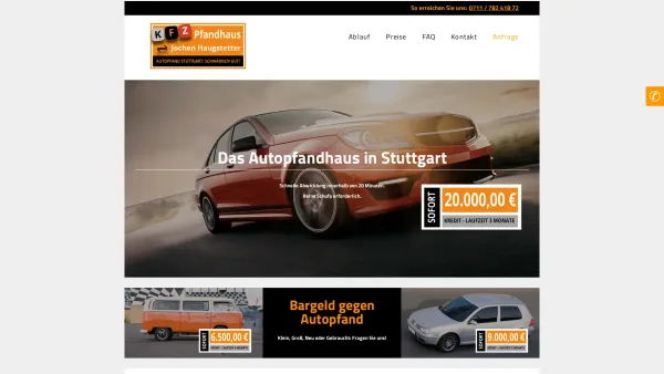 Website Screenshot: Kfz-Pfandleihhaus Haugstetter - Autopfandhaus Stuttgart: Autopfand gegen Bargeld | Seit 20 Jahren - Date: 2023-06-20 10:41:48