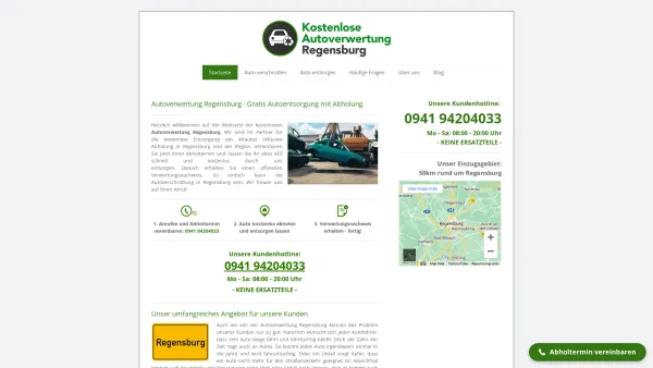 Website Screenshot: Autoverwertung Regensburg - Kostenlose Autoverwertung Regensburg - Mit Autoabholung 0€ - Date: 2023-06-16 10:11:10
