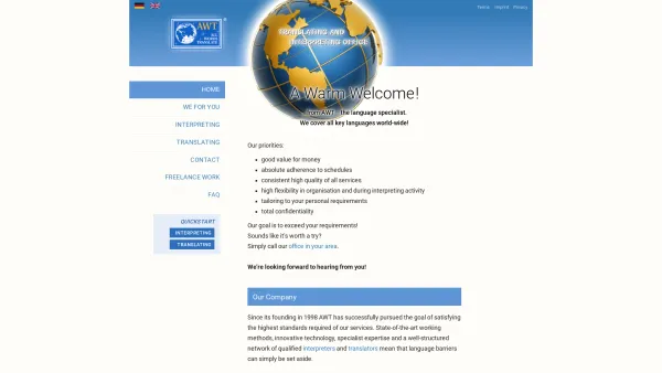 Website Screenshot: AWT - Übersetzungs- und Dolmetscherbüro Für Sprachen und Bereiche -  AWT - freundlich · flexibel · fair - Home · AWT Germany - Date: 2023-06-16 10:11:10
