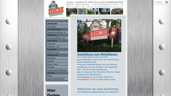 Website Screenshot: Axel Graupe Metallbauermeister -  Der  Überdachungsspezialist - Willkommen beim Überdachungsspezialisten! - Axel Graupe Metallbauermeister - Date: 2023-06-16 10:11:10