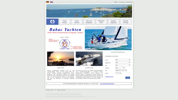 Website Screenshot: Babac Yachten - Charter Kroatien, Italien und Spanien - Motoryachten, Segelyachten, Motorboot und Segelboot mieten. - Date: 2023-06-16 10:11:10