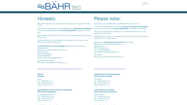 Website Screenshot: Bähr Saug und Klimatechnik GmbH & Co. KG - Home Page - Date: 2023-06-16 10:11:10