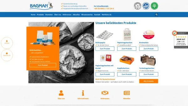 Website Screenshot: BAGMAN GmbH - Spezialist für individuelle Lebensmittelverpackungen | BAGMAN - Date: 2023-06-20 10:41:51