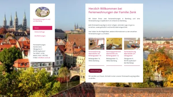 Website Screenshot: Ferienwohnung Bamberg Apartment Abendstille - Ferienwohnungen in und um Bamberg - fam-zenk - Date: 2023-06-16 10:11:10