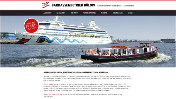 Website Screenshot: Barkassenbetrieb Bülow GmbH - Hafenrundfahrten - Fleetfahrten - Charterfahrten - Barkassenbetrieb Bülow - Date: 2023-06-16 10:11:10