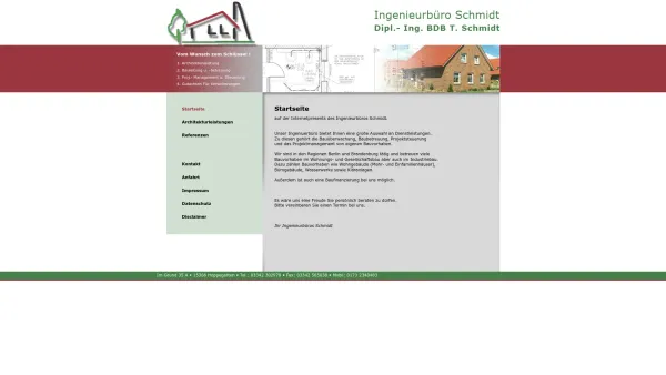 Website Screenshot: Ingenieurbüro Schmidt -  Gegen Pfusch am Bau! - Startseite - Ingeneurbüro Schmidt - Date: 2023-06-16 10:11:13