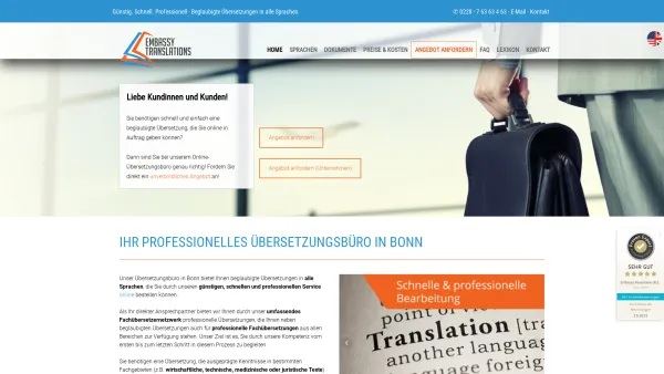 Website Screenshot: Embassy Translations - Günstig & schnell - beglaubigte Übersetzungen online bestellen - Date: 2023-06-20 10:41:51