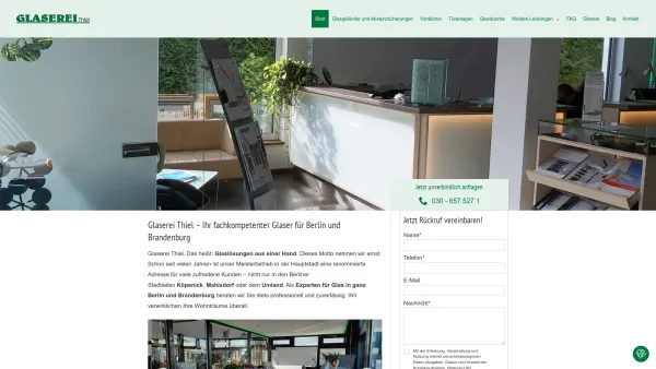 Website Screenshot: Glaserei Thiel GmbH - Glaserei Berlin Köpenick | Glaserei Thiel - Date: 2023-06-16 10:11:16