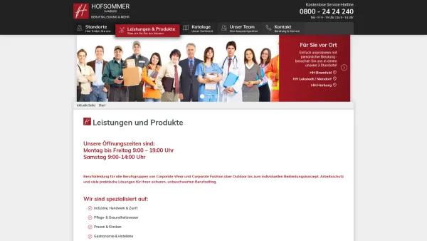 Website Screenshot: Berufskleidung Hofsommer - Hofsommer Berufskleidung - Leistungen & Produkte - Date: 2023-06-16 10:11:17