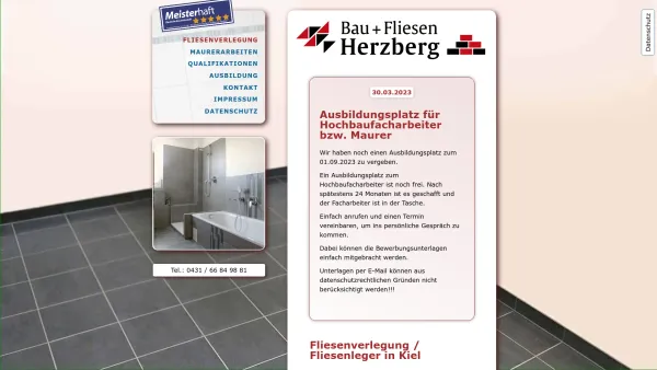 Website Screenshot: Bau und Fliesen Herzberg GmbH & Co. KG - Startseite Bau- und Fliesen Herzberg GmbH & Co. KG - Homepage der Firma Fliesen Herzberg in Kiel - Date: 2023-06-16 10:11:20