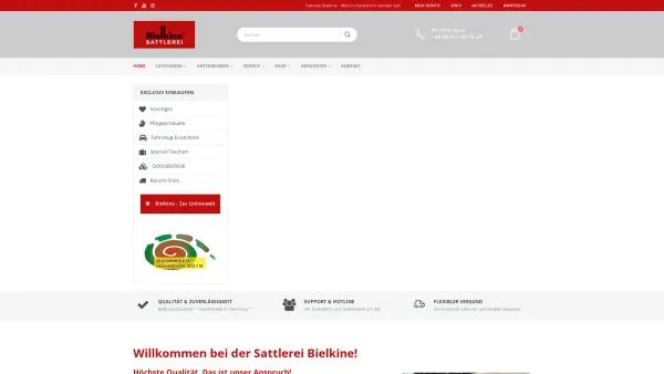 Website Screenshot: Bielkine Sattlerei - Ihr anerkannter Fachbetrieb für Verarbeitung von Leder und Stoffen › Sattlerei Bielkine Hannover - Date: 2023-06-16 10:11:20