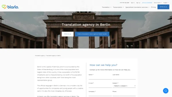 Website Screenshot: Blarlo - Translation agency in Berlin | blarlo.com - Date: 2023-06-20 10:41:51