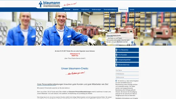 Website Screenshot: Personaldienstleistung blaumann GmbH - Willkommen - blaumann Personaldienstleistungen GmbH - Date: 2023-06-16 10:11:23