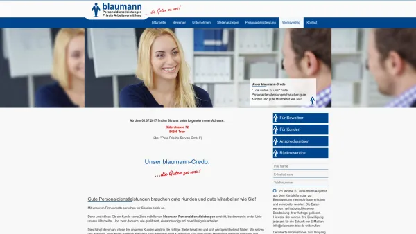 Website Screenshot: blaumann Personaldienstleistungen GmbH Inh. und GF Eva-Maria Hallfell - Willkommen - blaumann Personaldienstleistungen GmbH - Date: 2023-06-16 10:11:23