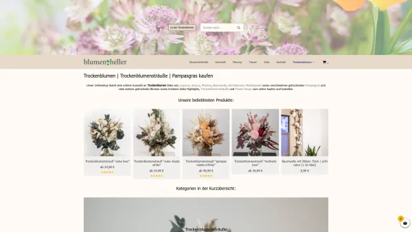 Website Screenshot: Blumen Heller - Trockenblumen kaufen | Trockenblumenstrauß | Pampasgras - Date: 2023-06-20 10:41:51