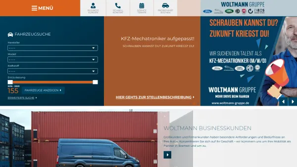 Website Screenshot: Bremen Motors GmbH & Co.KG - Woltmann Delmenhorst - -  Ford - Jaguar - Landrover - Fiat - Opel - Alfa Romeo - Nutzfahrzeugcenter - Home - Woltmann Gruppe - Date: 2023-06-16 10:11:26
