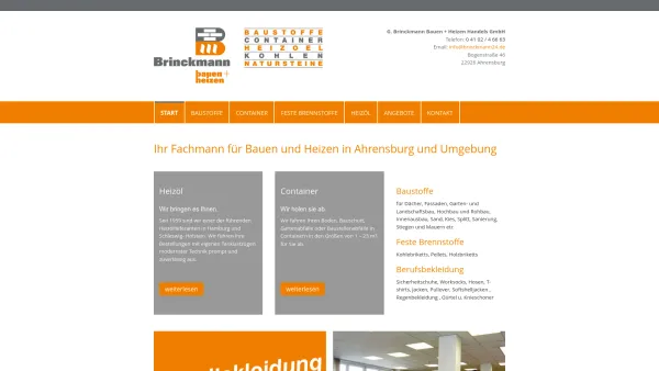 Website Screenshot: G. Brinckmann Bauen und Heizen Handels GmbH -  Vom Heizöl bis zur Maurerkelle...  ist Brinckmann Ihre Einkaufsquelle... - Startseite - Brinckmann Ahrensburg - Baustoffe Container Heizöl Kohlen Natursteine - Date: 2023-06-16 10:11:26